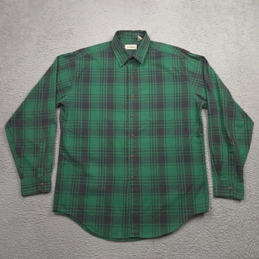 L.L.Bean Vintage Plaid Shirt Men L Tall Green Black Preppy Outdoor Hong Kong